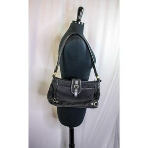 Etienne Aigner Shoulder Bag Purse Black Cotton Nylon Faux Leather Trim